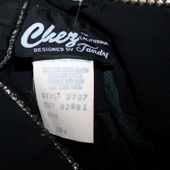 VTG CHEZ OF CALIFORNIA SZ 18 W Black Maxi Dress Drop Waist Chiffon Jeweled Plus - Picture 5 of 6